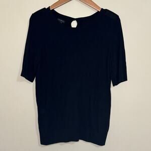 Talbots Knit Top Women's Medium Black Career Short Sleeve Cotton & Rayon Blouse